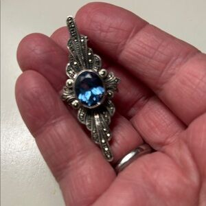 Elegant Silver and Blue Gemstone Brooch